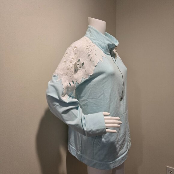 Lilly Pulitzer Cabella Cutout Popover Sweatshirt Light Blue XL - Picture 4 of 5